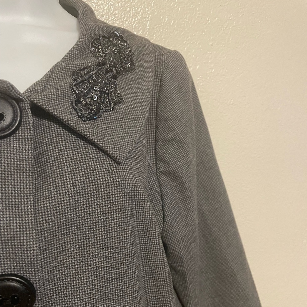 Women’s Swing Jacket 3/4 SLEEVE button smock coat gray black round collar - Picture 9 of 12